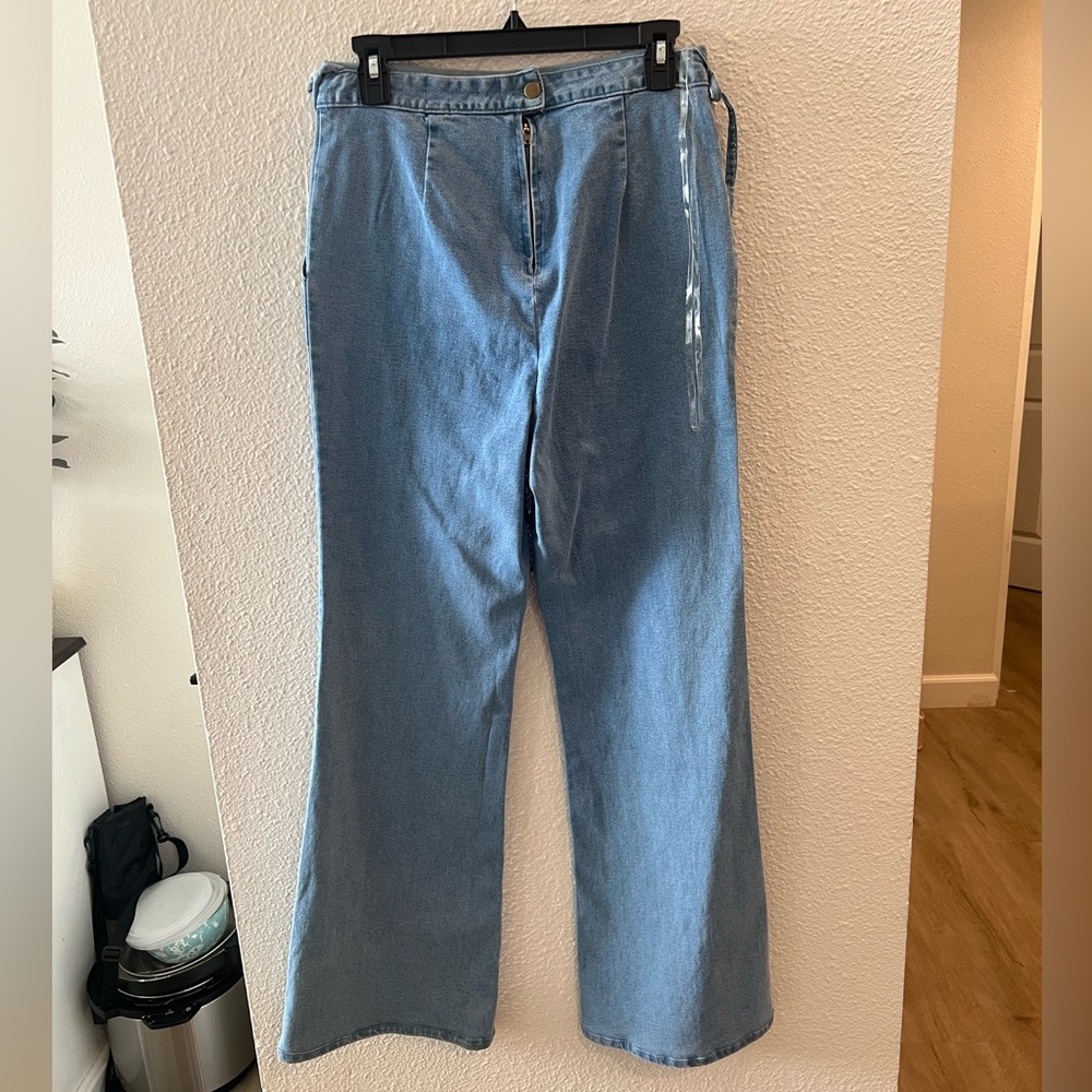 Like new - Jean jumpsuit lace up back